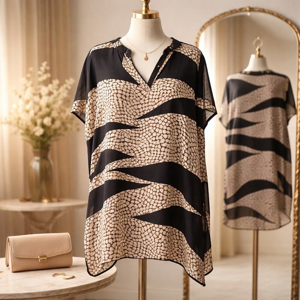 Diane Von Furstenberg Squareton Silk Black Cream Bohemian Dress Multi Crackle L